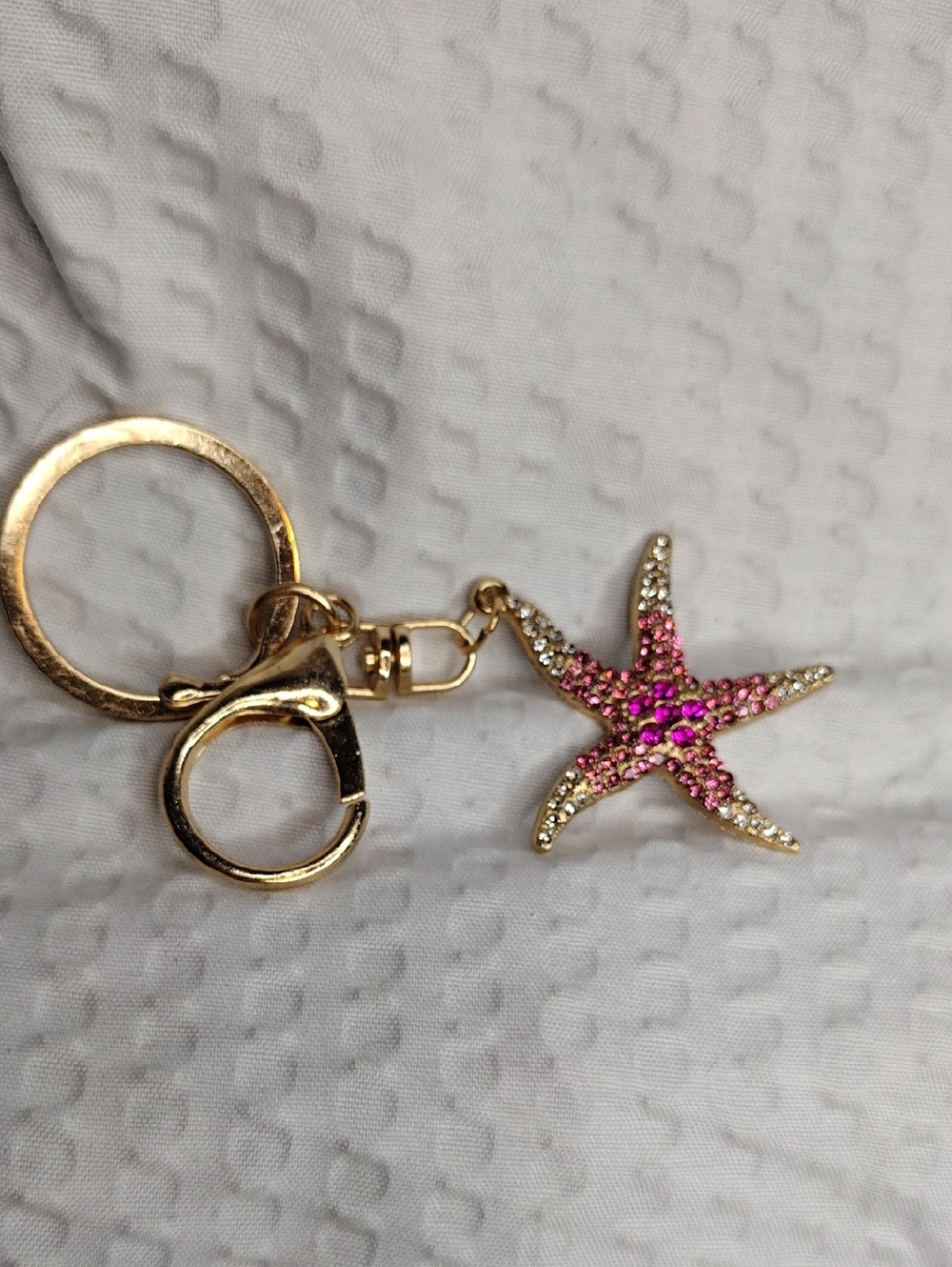 Gold Keychain with Pink Crystal Starfish Charm - Unbranded